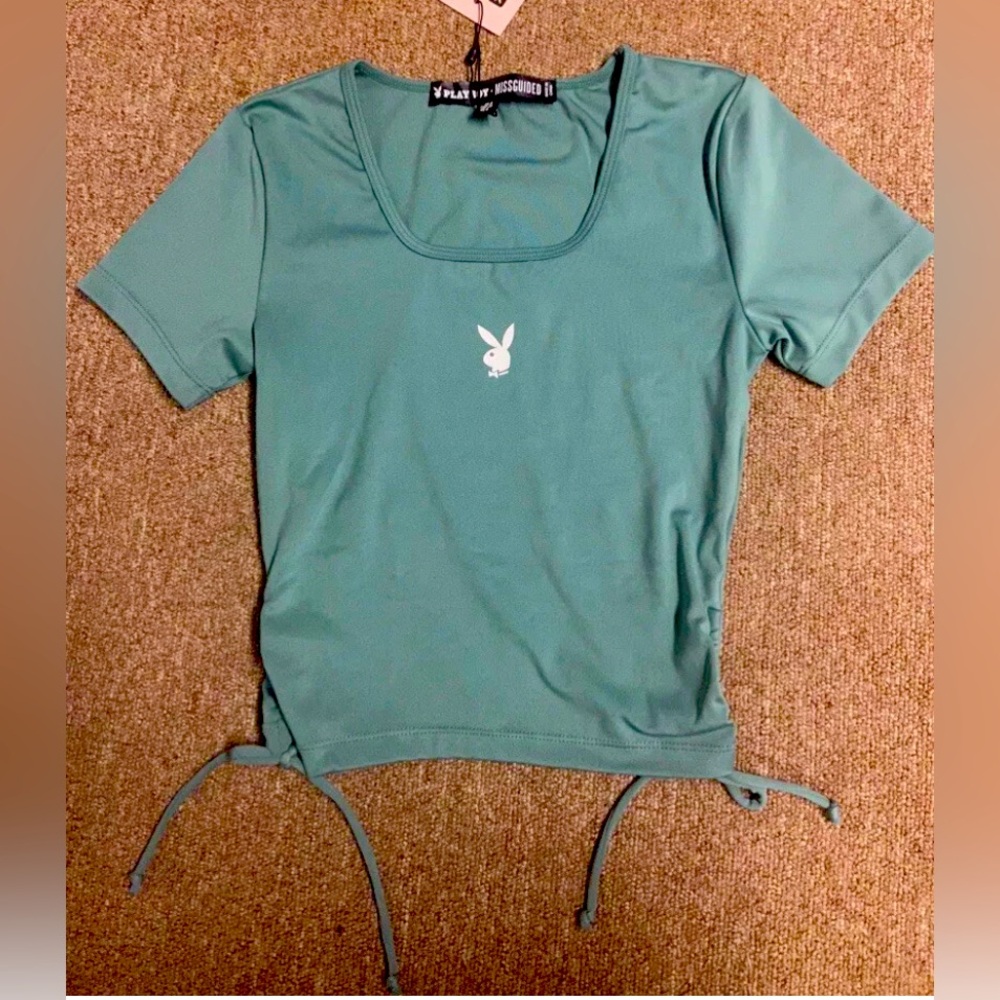 Women’s Cropped Top Play Boy Misguided. T- Shirt Size 4